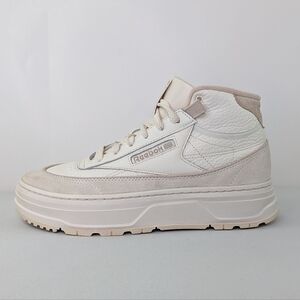 Reebok Club C Geo Mid Shoes Women Size 8.5 Sneakers Chalk White Leather Platform